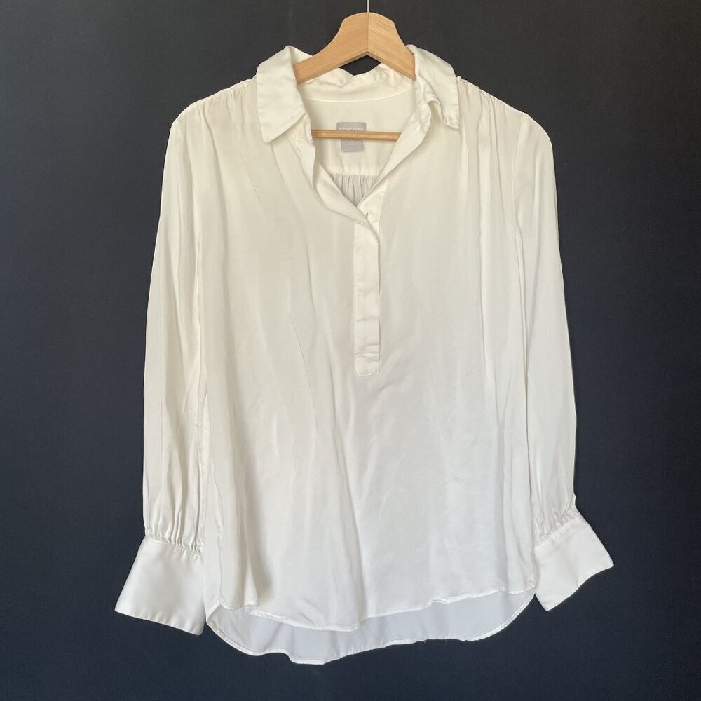 Chico's Modal Button Cuff Blouse 1 US 8/10 White Womens Business Casual Top